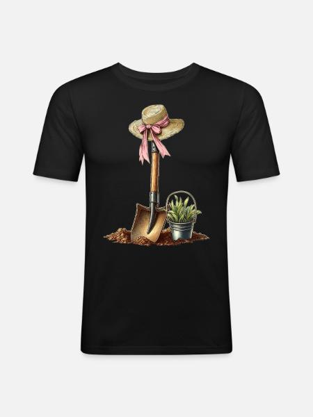 Coquette Bow Gardening Gardener Shovel - Men's Slim Fit T-Shirt - black