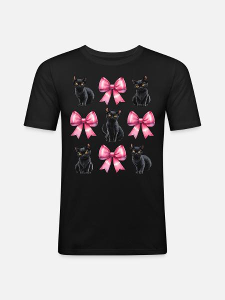Coquette Bow Black Cat Mom Pink Bow - Men's Slim Fit T-Shirt - black
