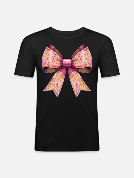 Coquette Sløjfe Saranghae Kpop Finger Hjerte Lyserød - Herre Slim Fit T-Shirt - sort