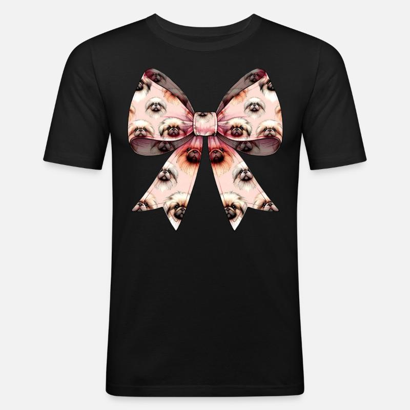 Coquette Schleife Pekingese Hundemutter Muster - Männer Slim Fit T-Shirt - Schwarz
