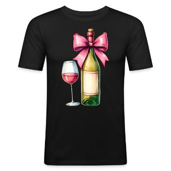 Coquette Bow Buveur de Vin Rose - T-shirt près du corps Homme - noir - Devant - Nik (191cm)