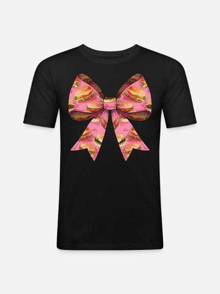 Coquette Bow Burger Hamburger Pink Ribbon Mom - Men's Slim Fit T-Shirt - black