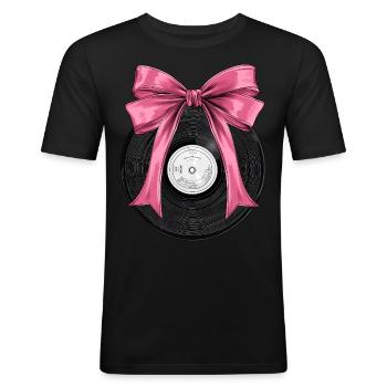 Coquette Bow Vinyl-Schallplattenspieler - Männer Slim Fit T-Shirt - Schwarz - Vorne - Nik (191cm)