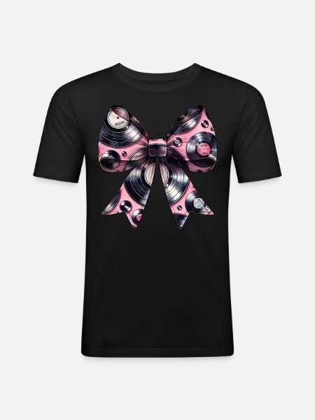Coquette Bow Vinyl Turntable Pattern - Men's Slim Fit T-Shirt - black