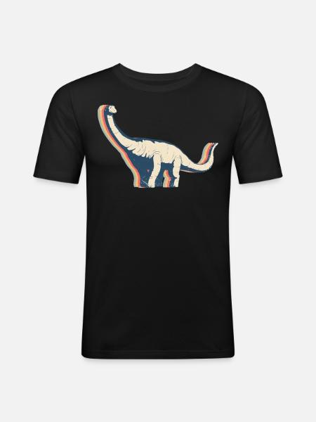 Brontosaurus Dinosaur Retro Line Art - Men's Slim Fit T-Shirt - black
