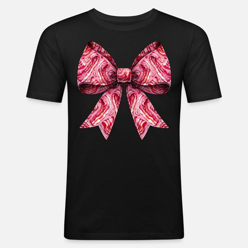 Coquette Bow Bacon Strips Pattern - Men's Slim Fit T-Shirt - black