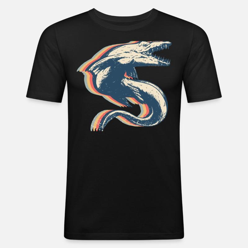 Mosasaurus Dinosaur Retro Line Art - Men's Slim Fit T-Shirt - black