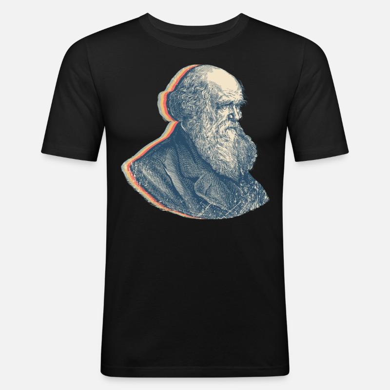 Charles Darwin Evolutionstheorie Retro-Linienkunst - Männer Slim Fit T-Shirt - Schwarz