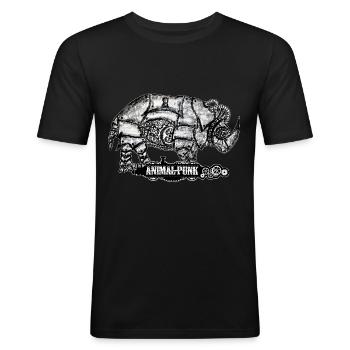 Mr. Rhino SteamPunk AnimalPunk - Männer Slim Fit T-Shirt - Schwarz - Vorne - Nik (191cm)