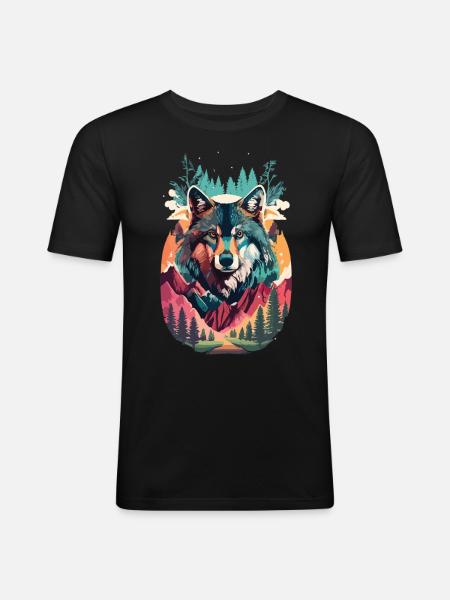 Wolfsgeist in der Wildnis - Männer Slim Fit T-Shirt - Schwarz