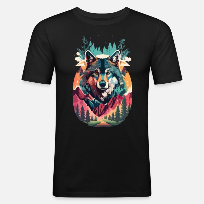 Wolfsgeist in der Wildnis - Männer Slim Fit T-Shirt - Schwarz