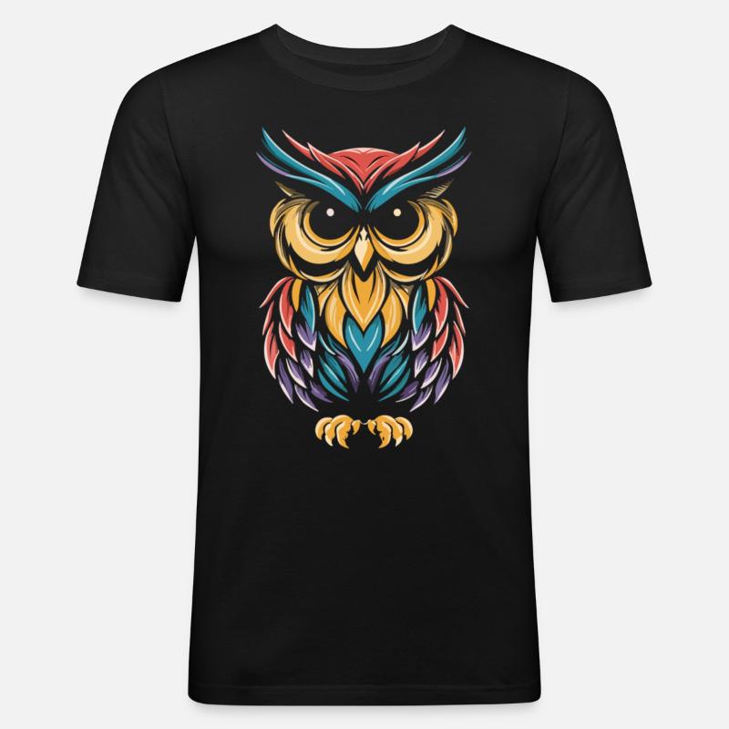 bunte Eule im Comic-Stil - Männer Slim Fit T-Shirt - Schwarz