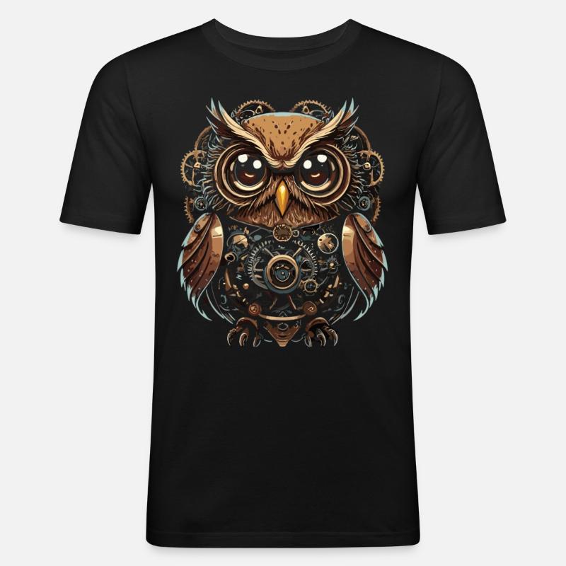 Faszinierende Steampunk-Eule: Einzigartiges Design - Männer Slim Fit T-Shirt - Schwarz