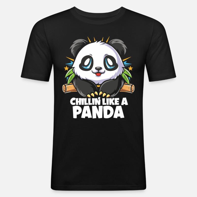 Mode Panda Chill activé - T-shirt près du corps Homme - noir