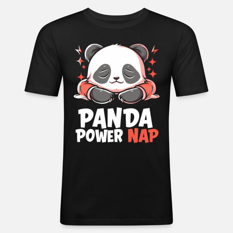Panda Power Nap - Männer Slim Fit T-Shirt - Schwarz