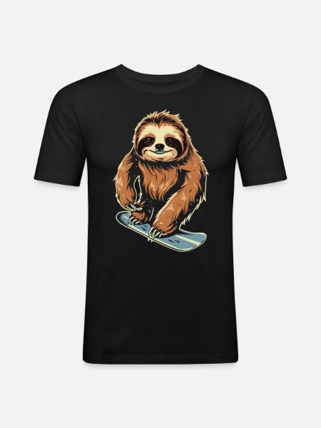Snowboard Sloth : Descente fraîche - T-shirt près du corps Homme - noir
