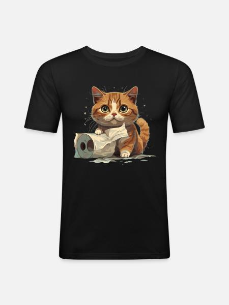 Playful Kitten: Toilet Fun - Men's Slim Fit T-Shirt - black