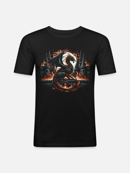 Dragon - Gothic Fire Wings - Men's Slim Fit T-Shirt - black