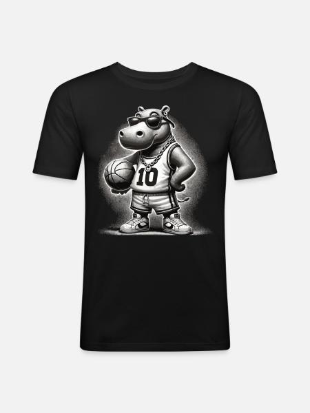 Ghetto Basketball Hippo - Men's Slim Fit T-Shirt - black