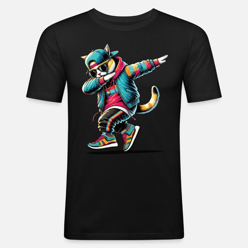Dabbing Katze - Männer Slim Fit T-Shirt - Schwarz