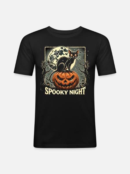 Halloween - "Spooky Pumpkin Night" - Men's Slim Fit T-Shirt - black