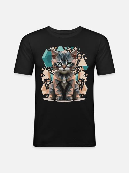 Low-Poly Cats Art - Men's Slim Fit T-Shirt - black