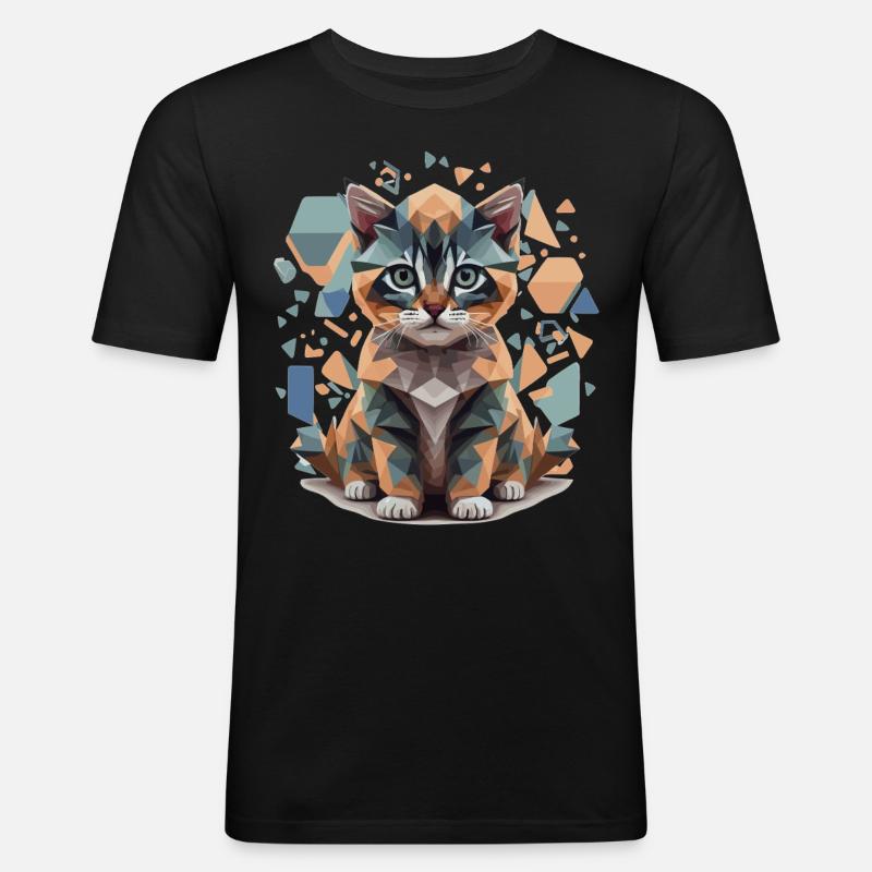 Polygon Katze Low-Poly - Männer Slim Fit T-Shirt - Schwarz