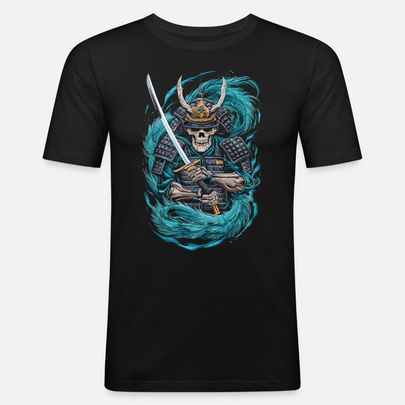 Geisterhafter Samurai-Krieger - Männer Slim Fit T-Shirt - Schwarz
