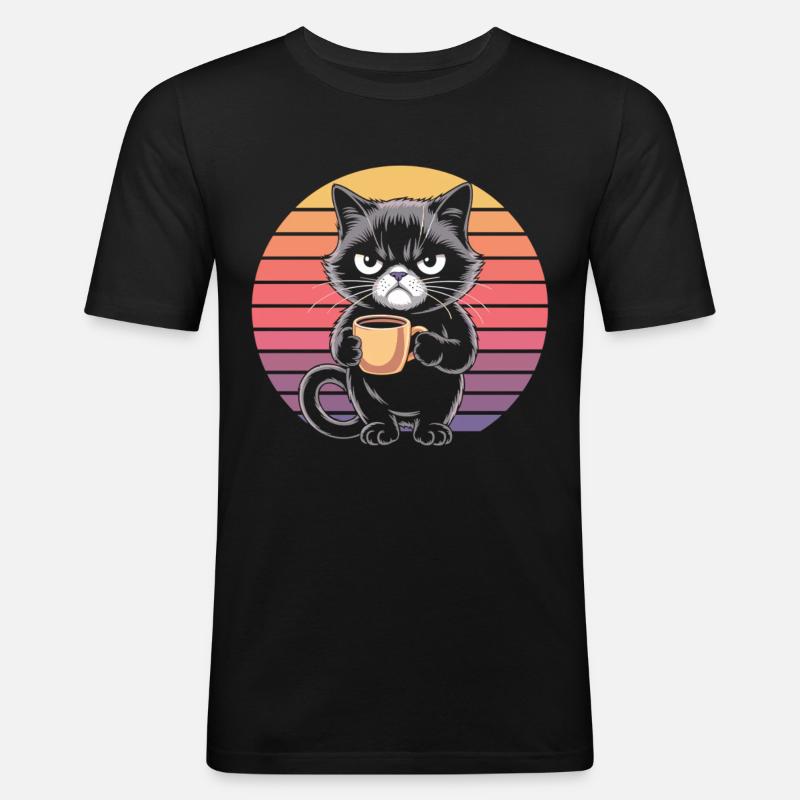 Morgenkatze mit Koffein - Männer Slim Fit T-Shirt - Schwarz