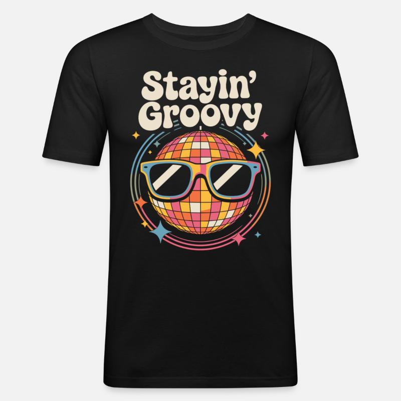 Bunte Diskokugel mit Sonnenbrille - Männer Slim Fit T-Shirt - Schwarz