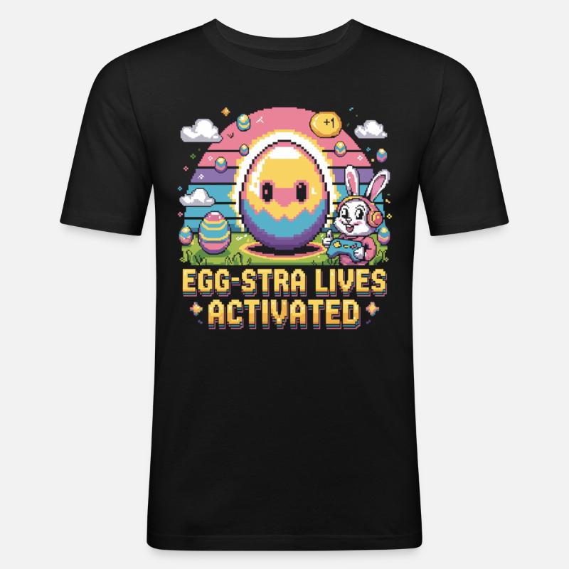 Ostern Gamer Hase Pixel Style - Männer Slim Fit T-Shirt - Schwarz
