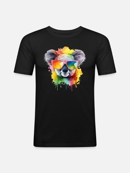 Bunter cooler Koala mit Sonnenbrille - Männer Slim Fit T-Shirt - Schwarz