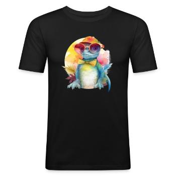 Bunte coole Echse Drache mit Sonnenbrille - Männer Slim Fit T-Shirt - Schwarz - Vorne - Nik (191cm)