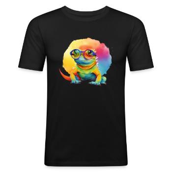 Bunte coole Echse Eidechse Gecko mit Sonnenbrille - Männer Slim Fit T-Shirt - Schwarz - Vorne - Nik (191cm)