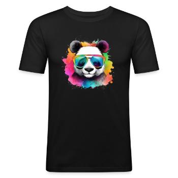 Bunter cooler Panda mit Sonnenbrille - Männer Slim Fit T-Shirt - Schwarz - Vorne - Nik (191cm)