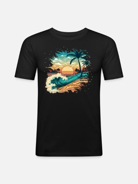 Tropical surf beach - Men's Slim Fit T-Shirt - black
