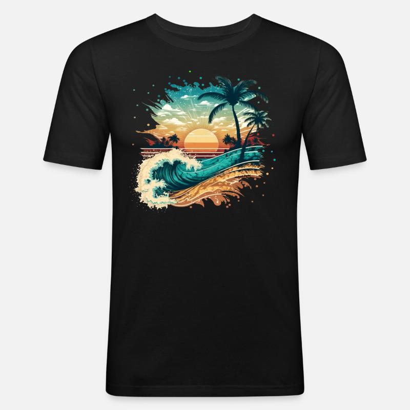 Plage de surf tropicale - T-shirt près du corps Homme - noir