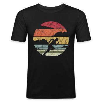 Laufen Läufer Retro - Männer Slim Fit T-Shirt - Schwarz - Vorne - Nik (191cm)