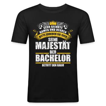 Lustiges Bachelor Sprüche Geschenk - Männer Slim Fit T-Shirt - Schwarz - Vorne - Nik (191cm)