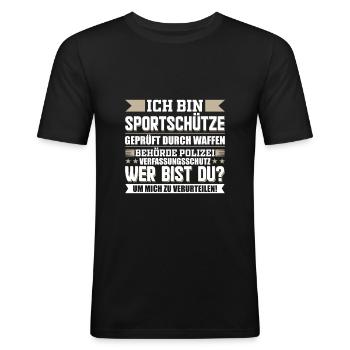 Schützenverein Sportschütze Schießsport Spruch - Männer Slim Fit T-Shirt - Schwarz - Vorne - Nik (191cm)