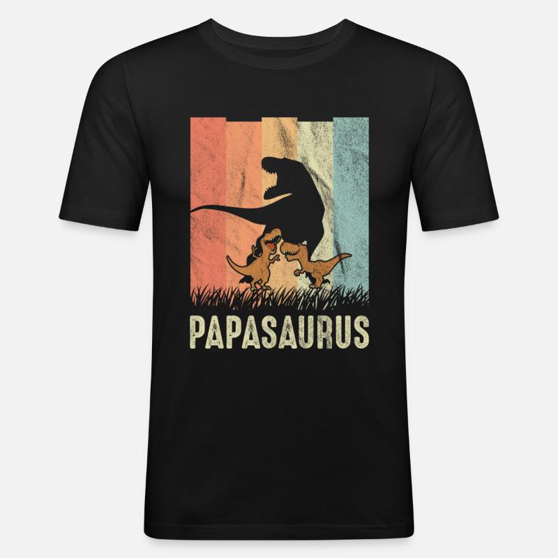Papasaurus - Männer Slim Fit T-Shirt - Schwarz