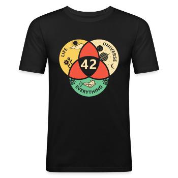 42 Antwort Universum Geschenkidee - Männer Slim Fit T-Shirt - Schwarz - Vorne - Nik (191cm)