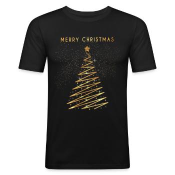 Merry Christmas Gold - Männer Slim Fit T-Shirt - Schwarz - Vorne - Nik (191cm)