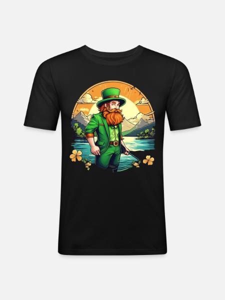 St. Patrick's Day Shamrock Fishing - Men's Slim Fit T-Shirt - black