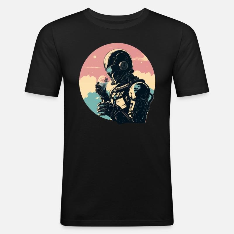 Roboter mit Eis - Männer Slim Fit T-Shirt - Schwarz