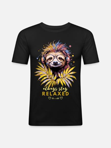 Buntes Faultier – Always Stay Relaxed - Männer Slim Fit T-Shirt - Schwarz