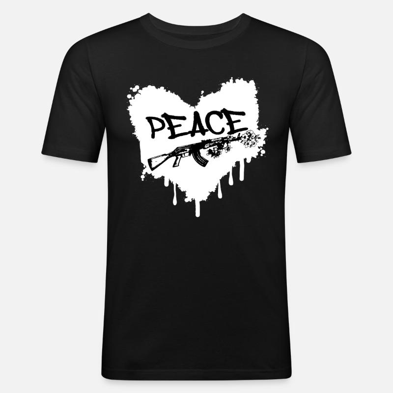 Frieden Gewehr Blüten Graffiti - Männer Slim Fit T-Shirt - Schwarz
