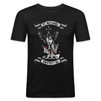 Archangel Saint Michael Protect Us Defend Us - T-shirt près du corps Homme - noir - Devant - Nik (191cm)