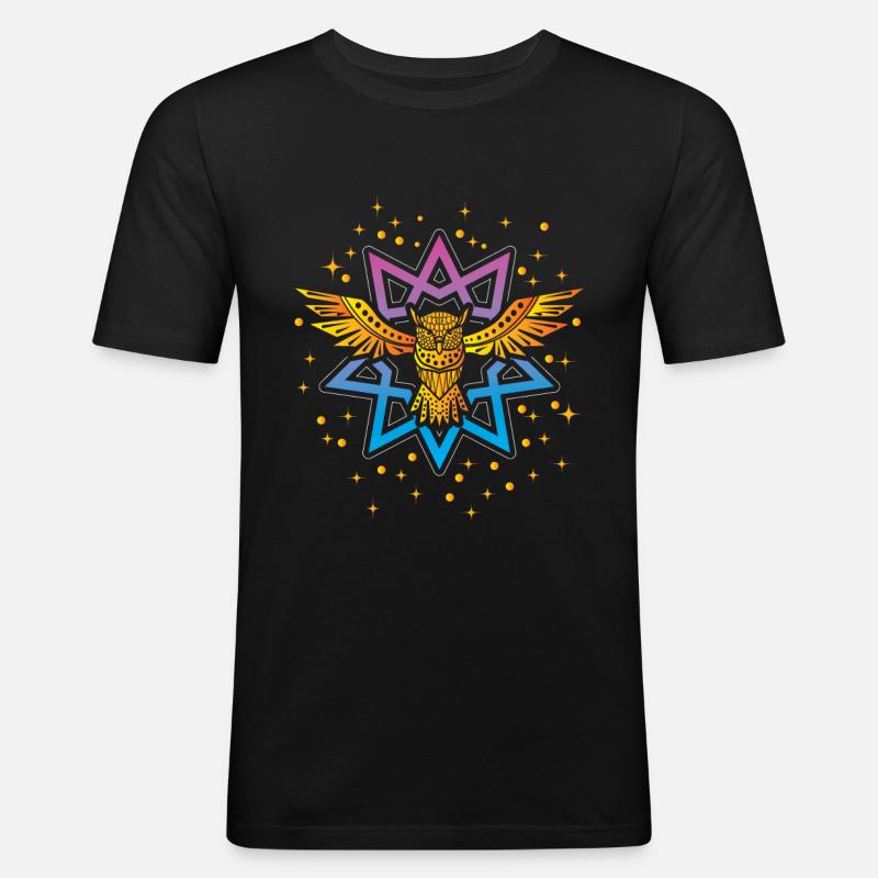 Eule Boho Gold Symbol - Männer Slim Fit T-Shirt - Schwarz