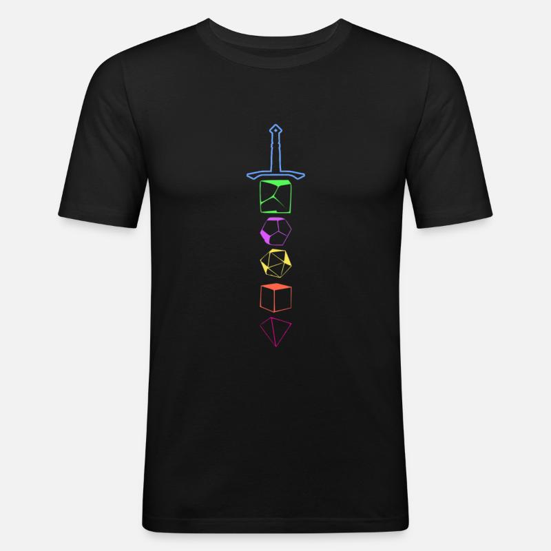 Tabletop Würfel Schwert - Männer Slim Fit T-Shirt - Schwarz